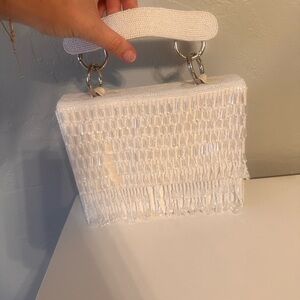 UNTAMED PETALS BY AMANDA JUDGE White Beaded Clutch